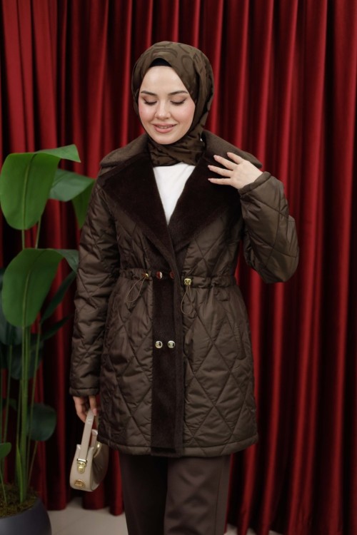 KAPİTONE MONT - KAHVERENGİ