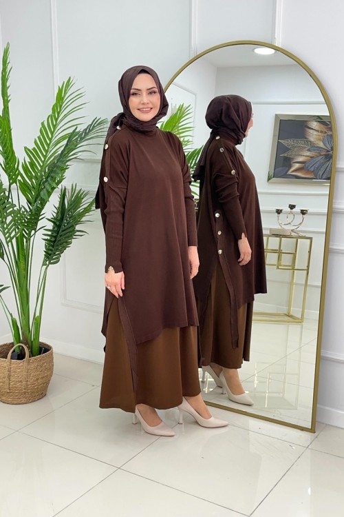 LUMİA MERSERİZE TUNİK - ACI KAHVE