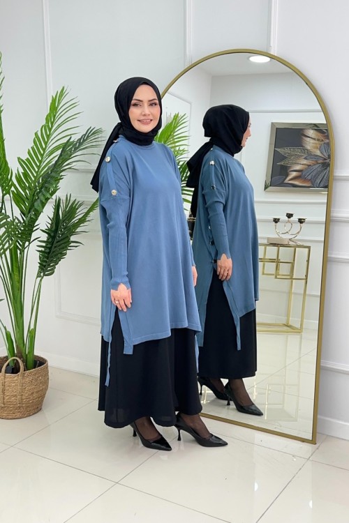 LUMİA MERSERİZE TUNİK - İNDİGO MAVİ
