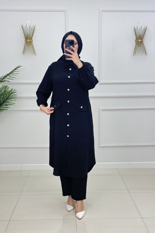 MELİKE DÜĞMELİ TAKIM-SİYAH