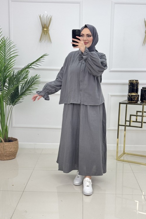 MÜSLİN ETEKLİ TAKIM- ANTRASİT