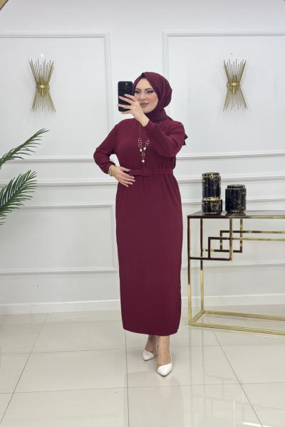 NAZLI PİLİSE ELBİSE-BORDO