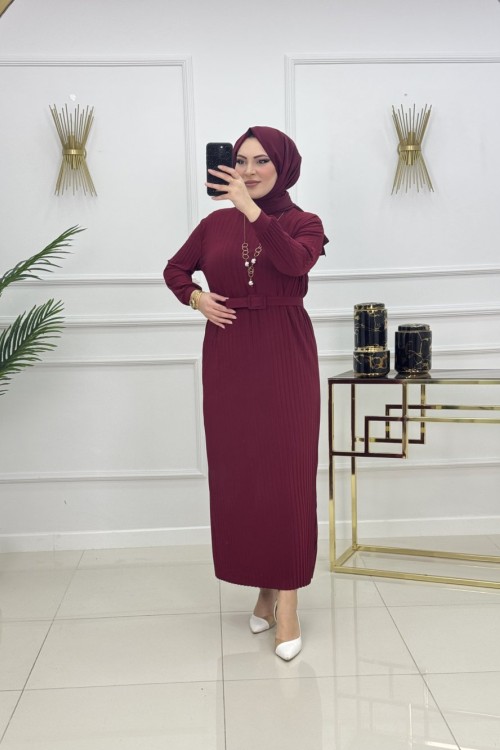 NAZLI PİLİSE ELBİSE-BORDO