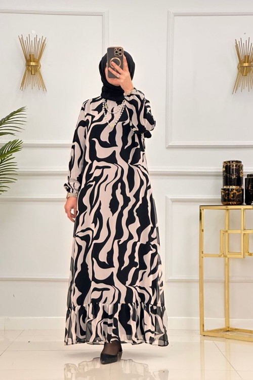 ŞEHRİBAN ELBİSE-SİYAH DESENLİ