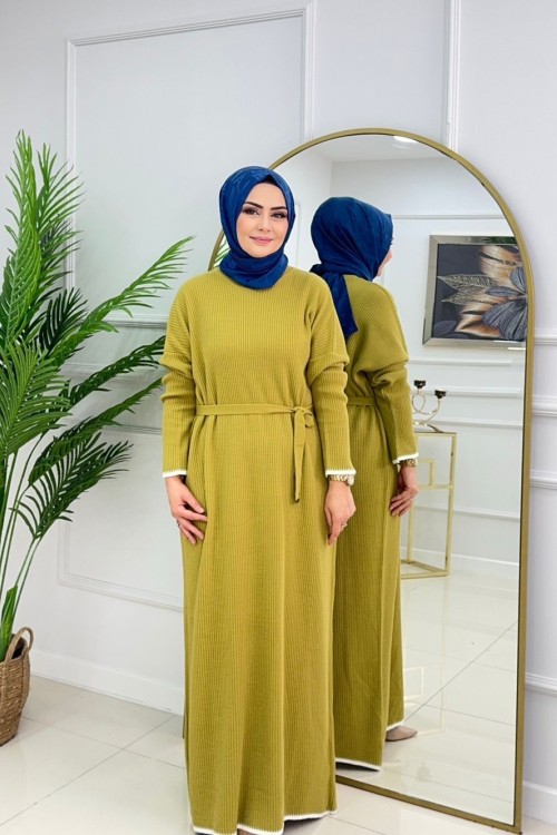 SELVİ TRİKO ELBİSE-YAĞ YEŞİLİ