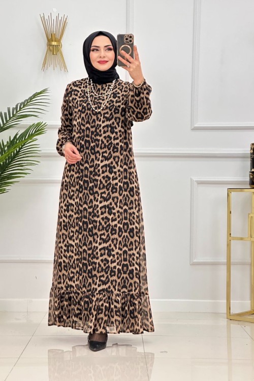 SEYRAN ELBİSE-KAHVERENGİ LEOPAR