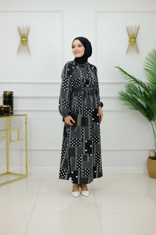 YADE ELBİSE-SİYAH PUANTİYE