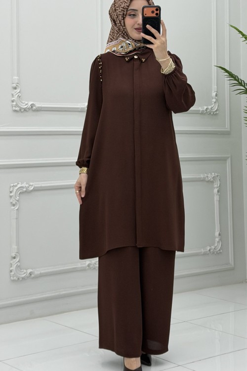 Işıltı Takım Kahverengi