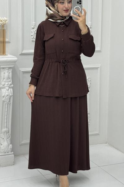 Selmira Etek Takım Kahverengi